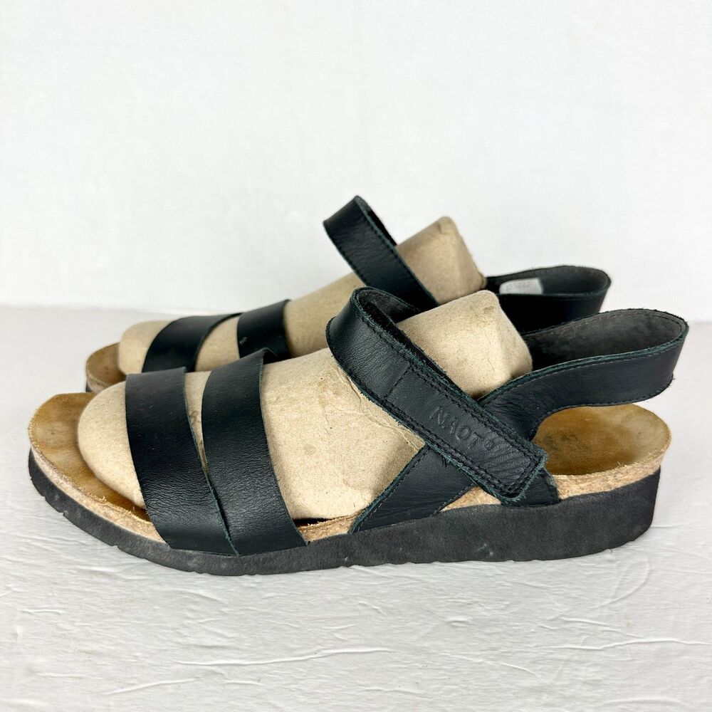 Naot Kayla Sandal Size 10 Black Leather Hook and Loop Comfort